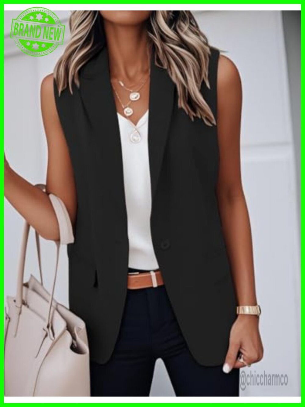 Sleeveless Notch Lapel Blazer Vest for Women Office Work Suit Jacket - Picture 2 of 2